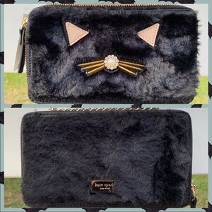 Kate Spade Black Cat Fur Brighton Lane Halloween Theme Crossbody Kitty Bag NWT